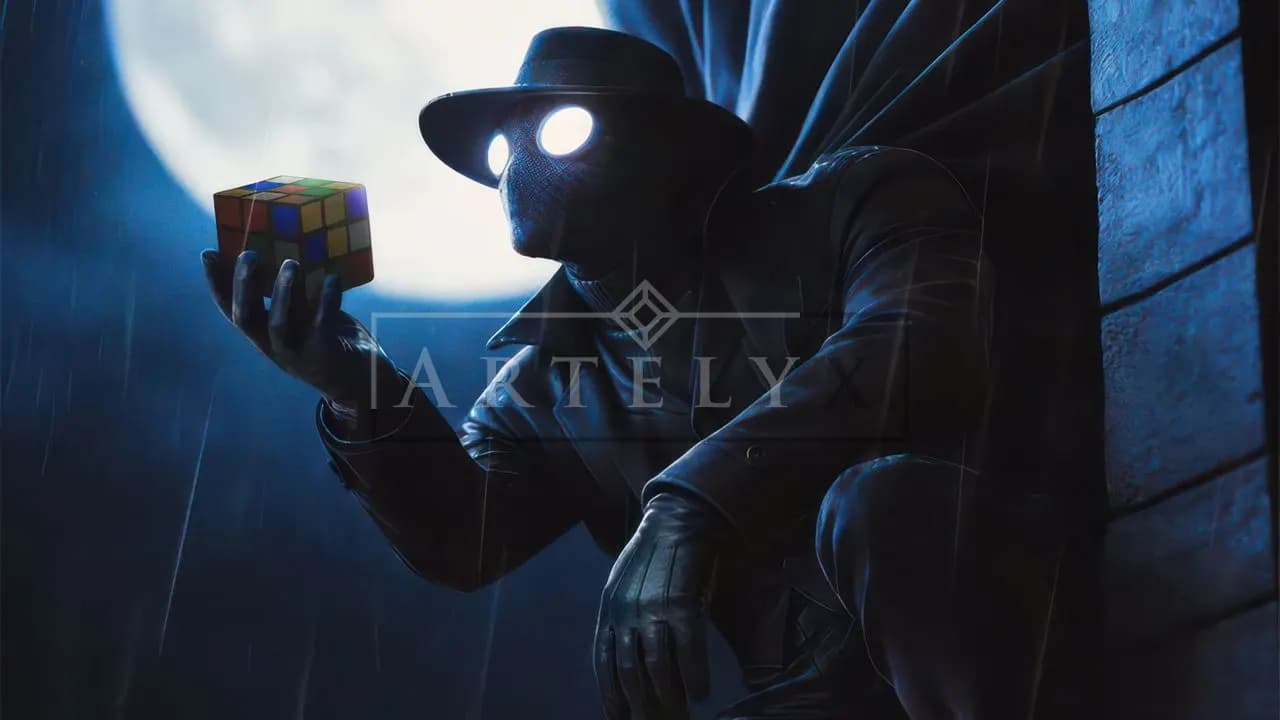 Noir Rubik’s Cube Vigilante metal wall art by Artelyx Studios