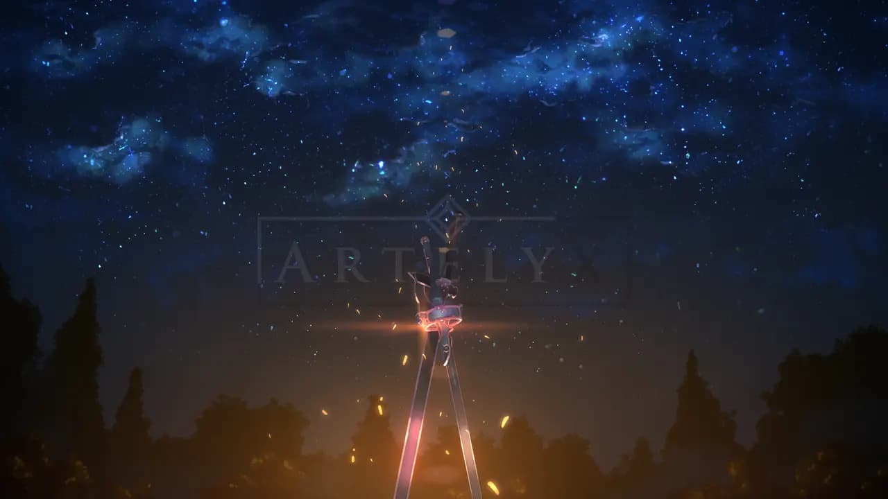 Sword Under the Night Sky metal wall art by Artelyx Studios
