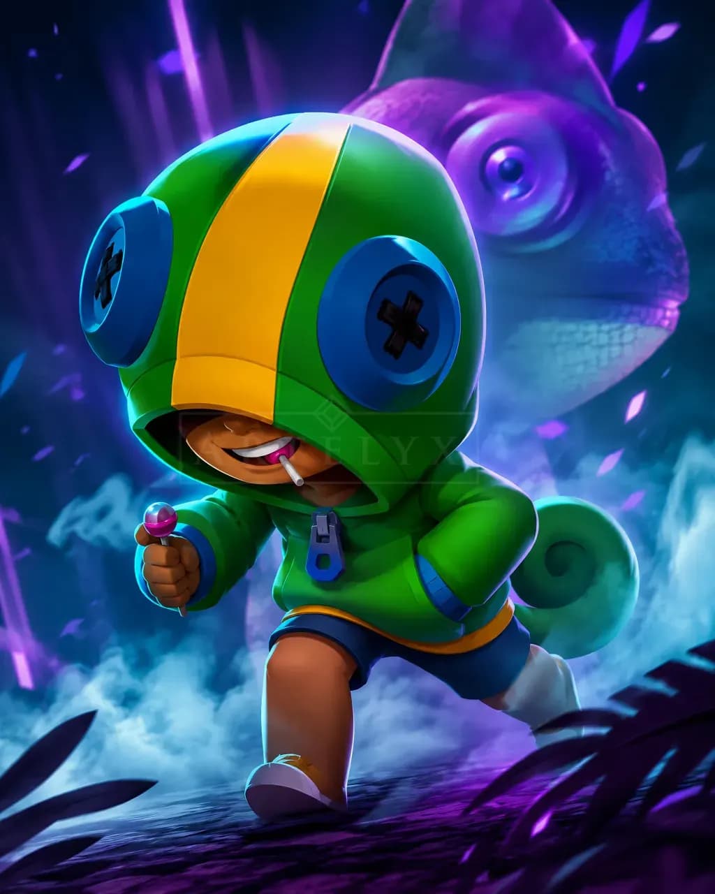 Leon Character Running Through Neon Fog metal wall art by Artelyx Studios
