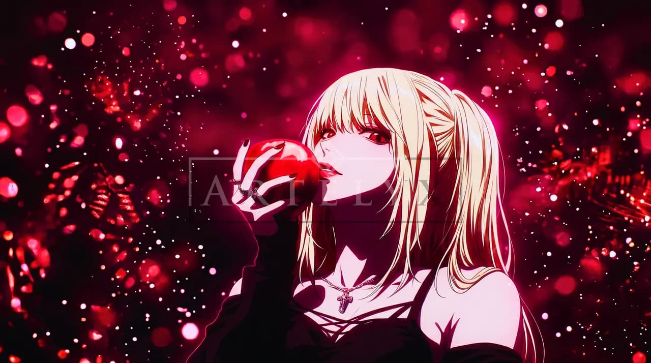 Red Apple Gothic Anime Portrait metal wall art by Artelyx Studios
