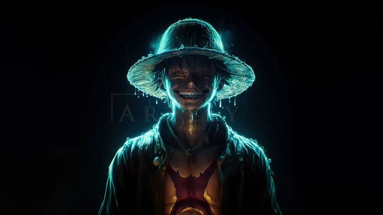 Luffy Neon Rain Portrait metal wall art by Artelyx Studios