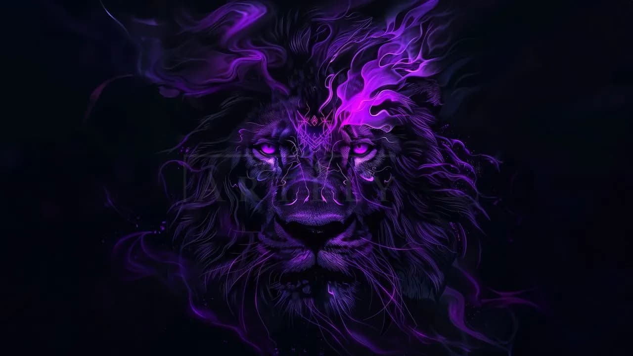 Purple Flame Lion metal wall art by Artelyx Studios