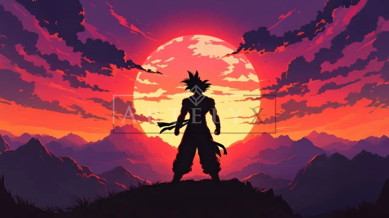 Warrior Silhouette at Sunset metal wall art by Artelyx Studios