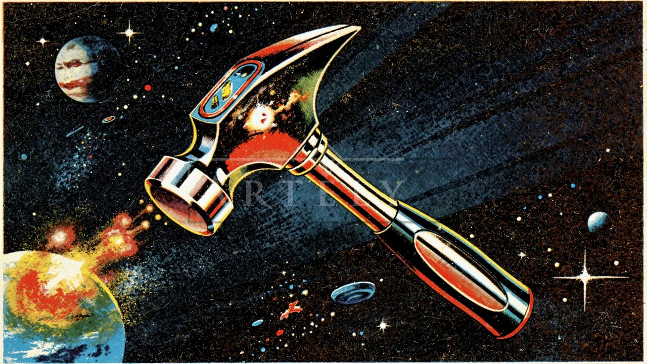 Retro Space Hammer Poster metal wall art by Artelyx Studios