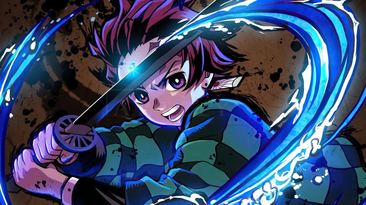 Anime Water Sword Action Scene metal wall art by Artelyx Studios