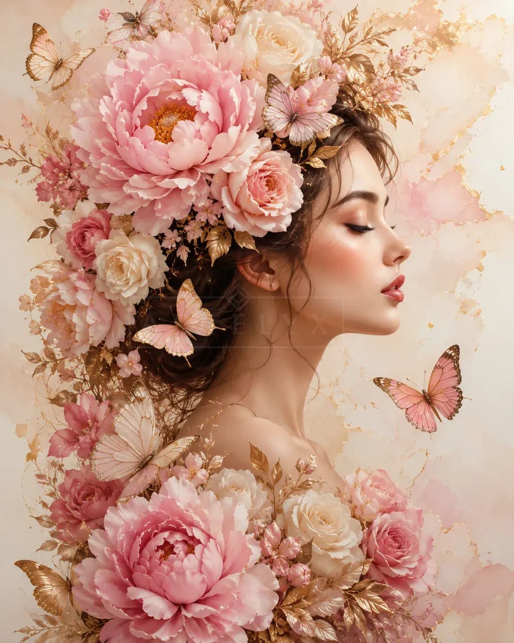 Floral Muse with Butterflies metal wall art by Artelyx Studios