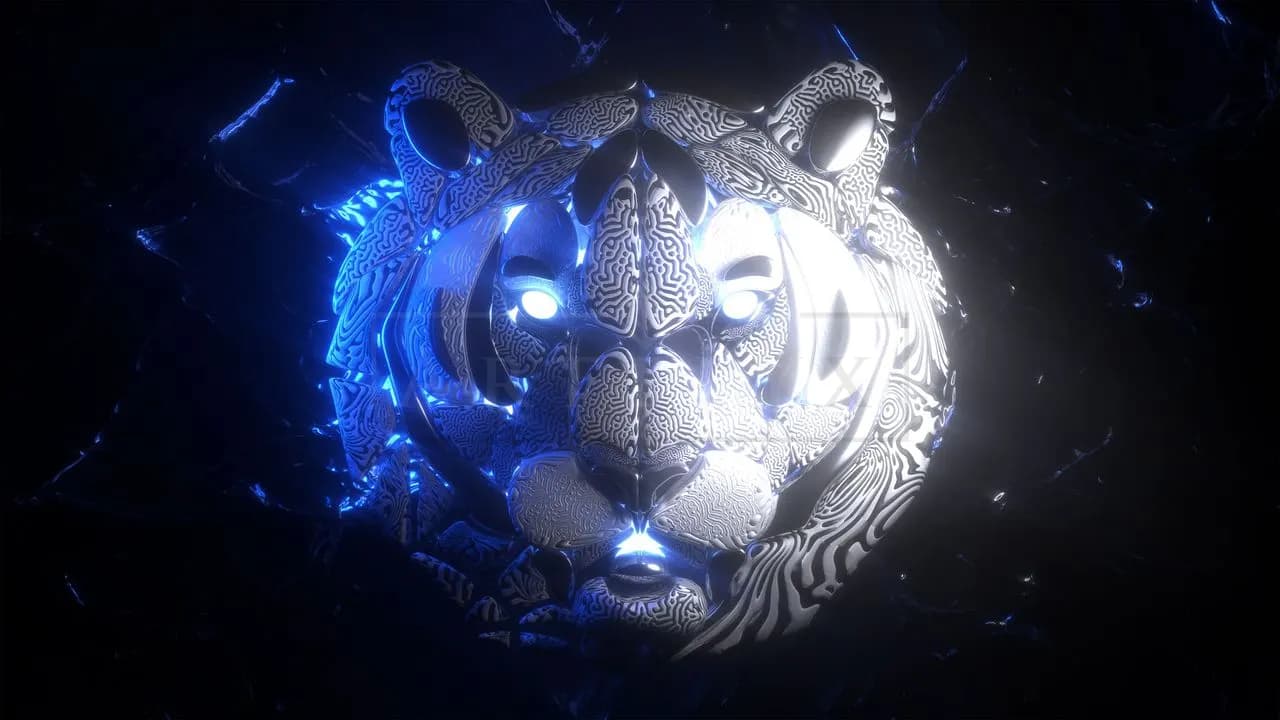 Glowing Neon Tiger in the Dark metal wall art by Artelyx Studios