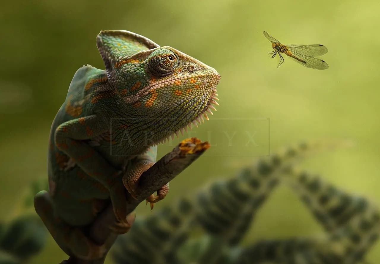 Chameleon and Dragonfly metal wall art by Artelyx Studios