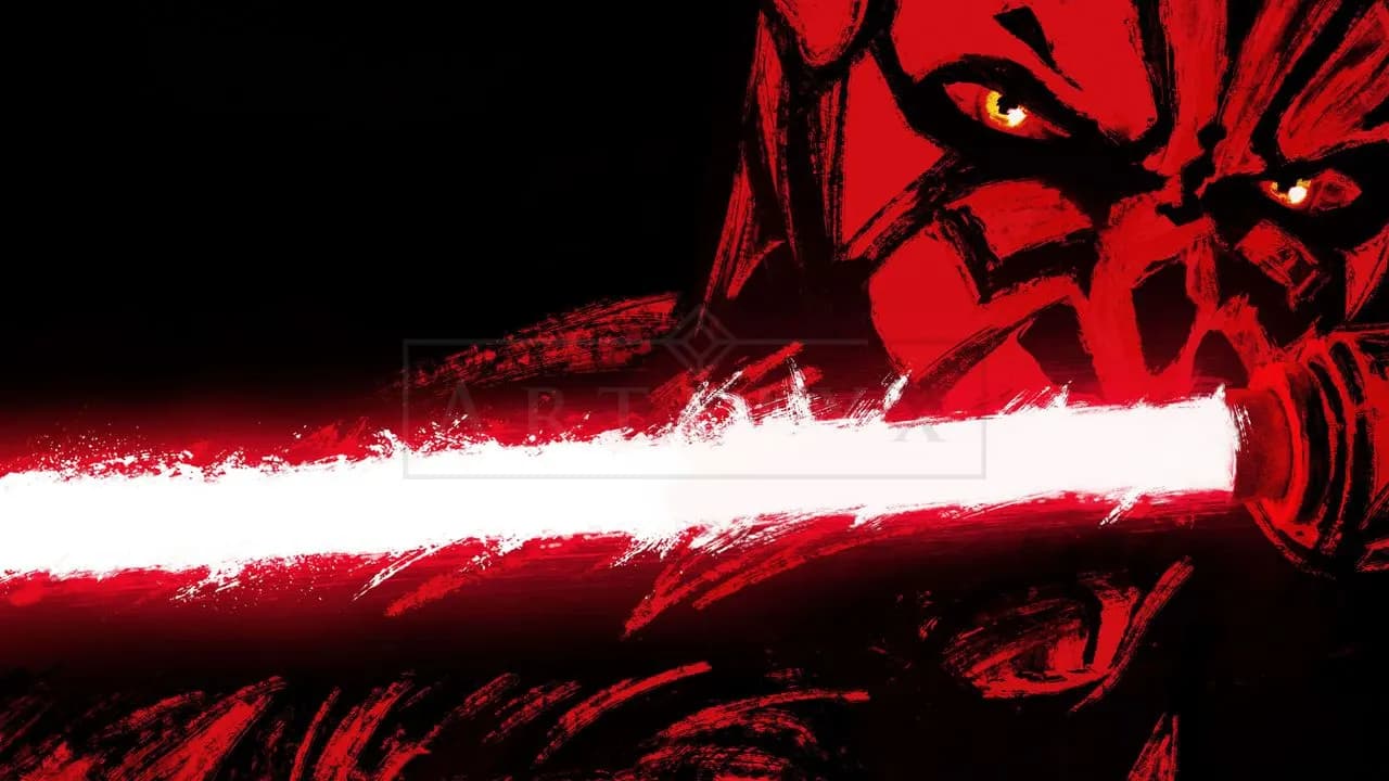 Darth Maul Crimson Saber Portrait metal wall art by Artelyx Studios