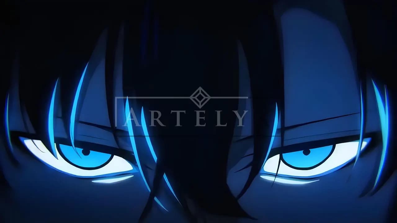 Sung Jinwoo’s Cold Blue Gaze metal wall art by Artelyx Studios