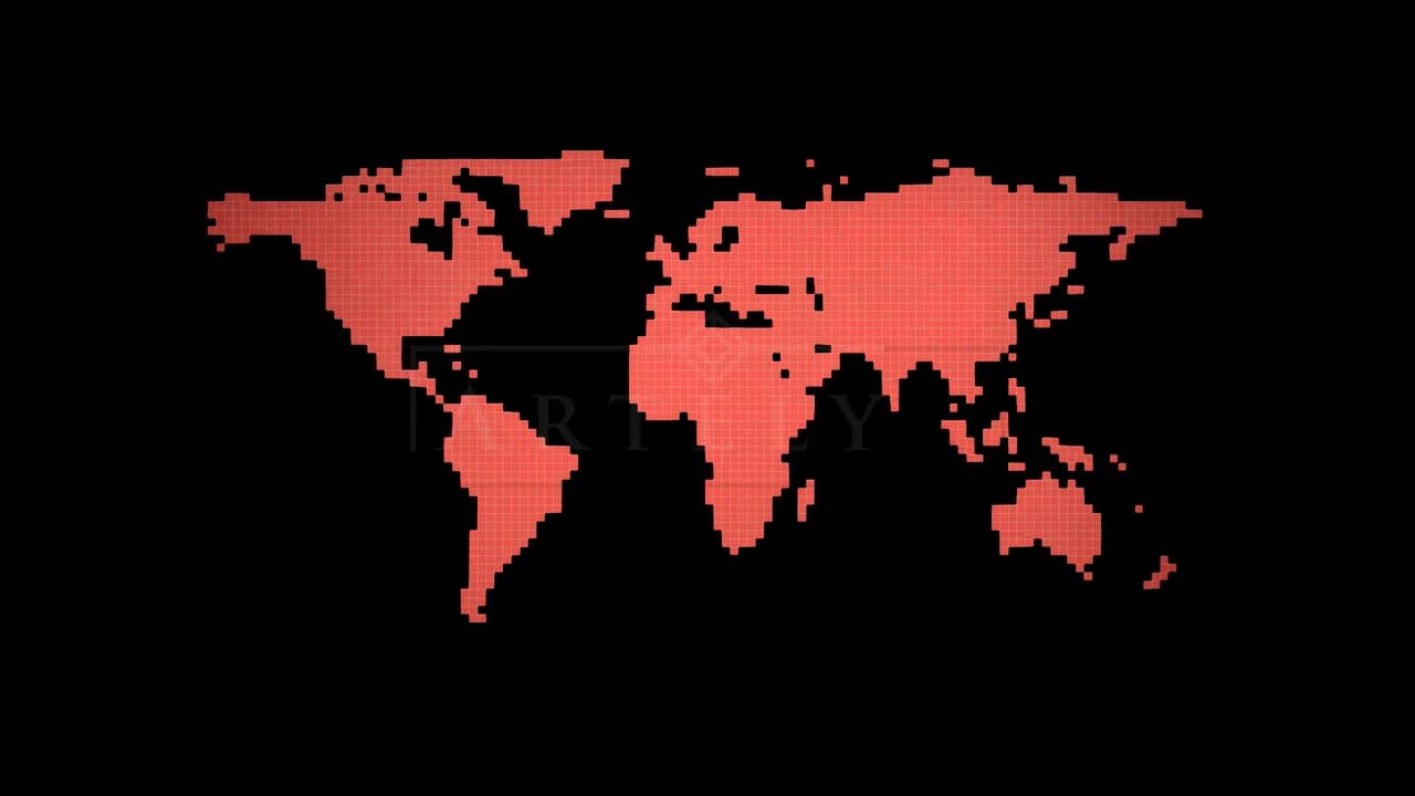Pixel World Map on Black metal wall art by Artelyx Studios