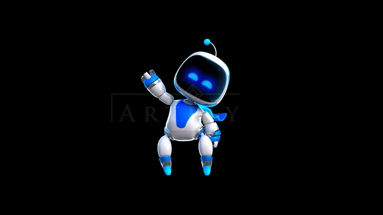 Astro Bot Waving on Black Background metal wall art by Artelyx Studios