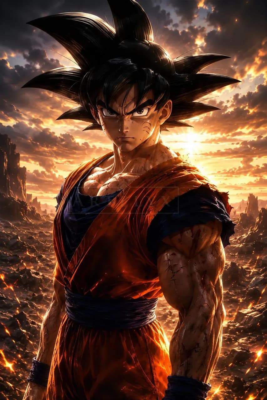 Goku: Sunset Resolve metal wall art by Artelyx Studios