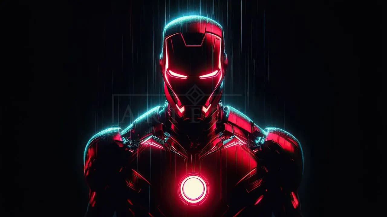 Neon Iron Man Portrait metal wall art by Artelyx Studios
