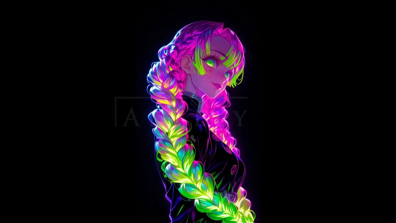 Mitsuri Neon Portrait metal wall art by Artelyx Studios