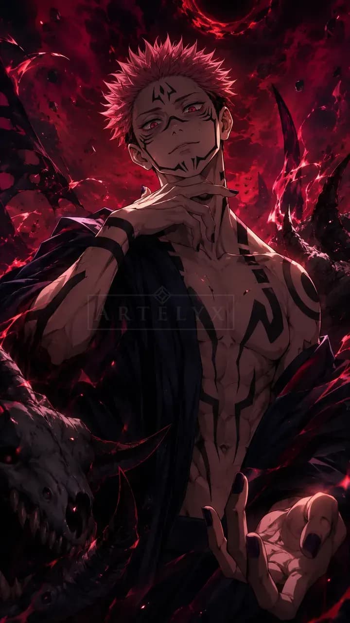 Ryomen Sukuna – Crimson Dominion metal wall art by Artelyx Studios