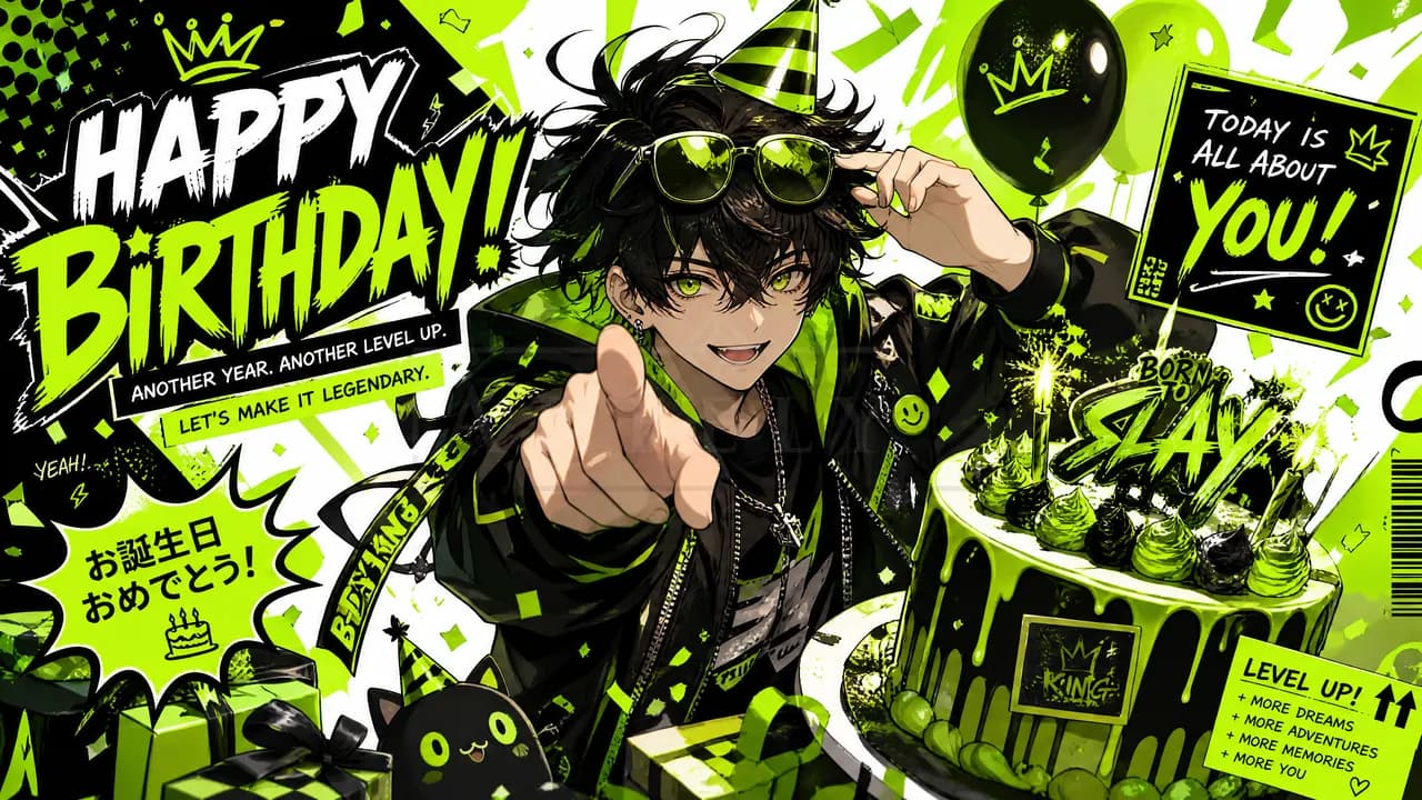 Neon Birthday Anime Celebration metal wall art by Artelyx Studios