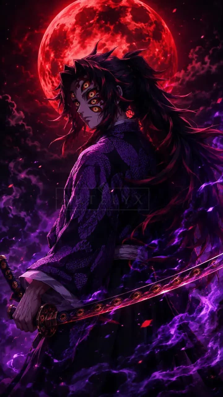 Kokushibo Crimson Moon metal wall art by Artelyx Studios