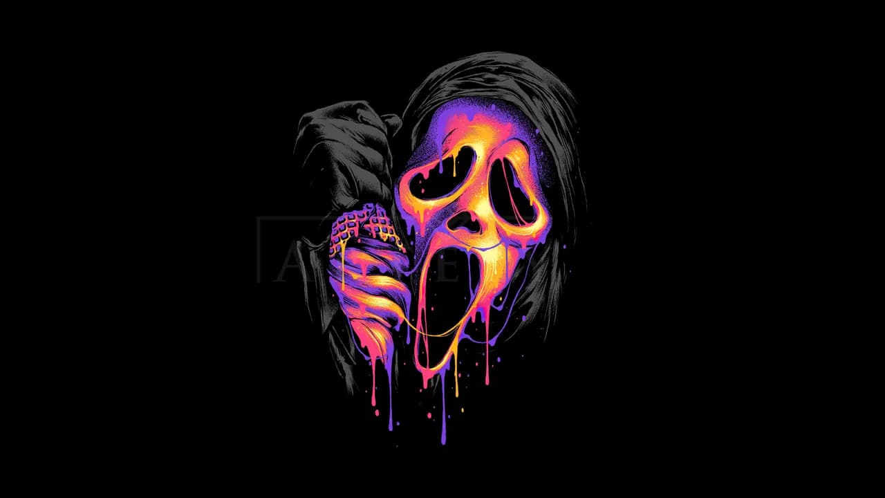 Neon Ghostface Horror Artwork metal wall art by Artelyx Studios
