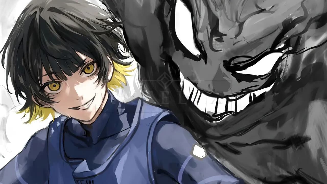 Smiling Anime Boy with Shadow Monster metal wall art by Artelyx Studios