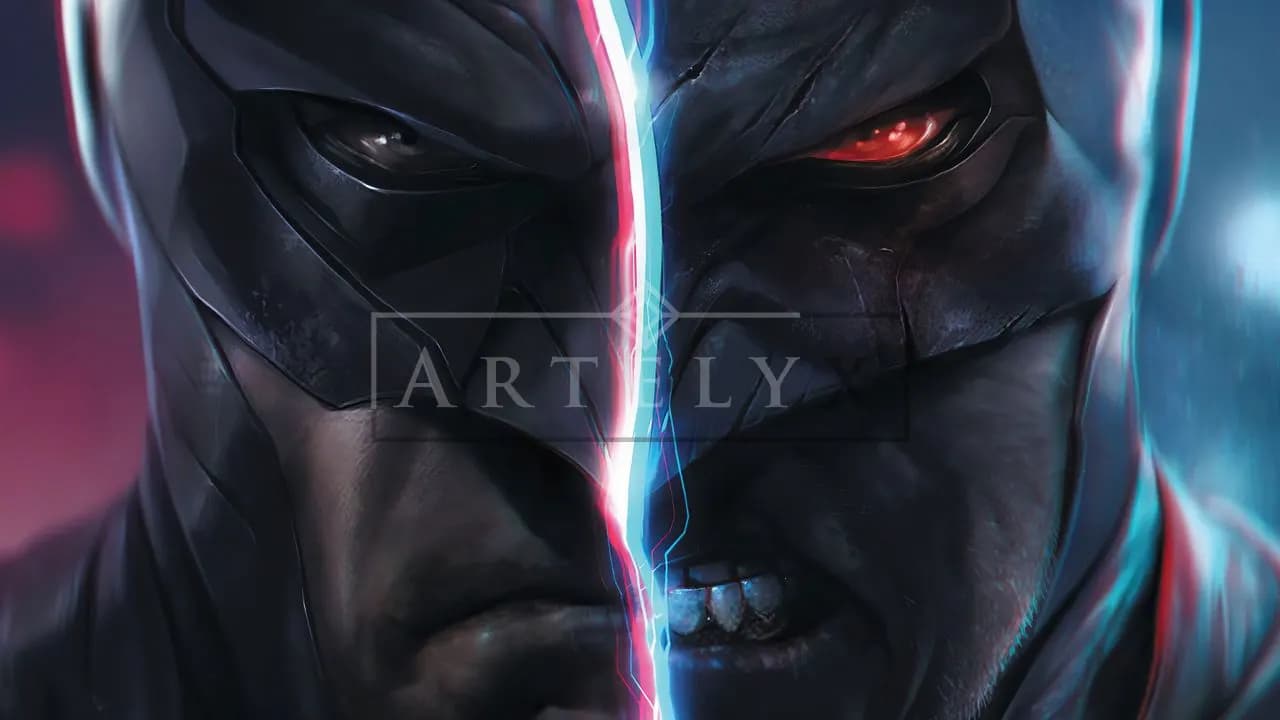 Fractured Vigil Between Man and Monster metal wall art by Artelyx Studios