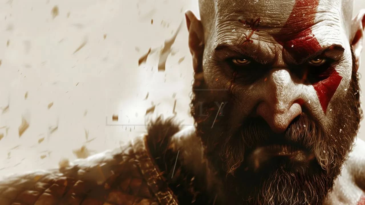Kratos Battle-Worn Close-Up metal wall art by Artelyx Studios