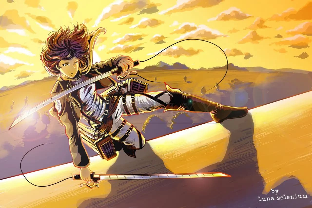 Mikasa Wall Leap at Sunset metal wall art by Artelyx Studios
