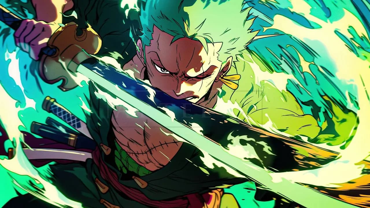 Roronoa Zoro Green Energy Slash metal wall art by Artelyx Studios