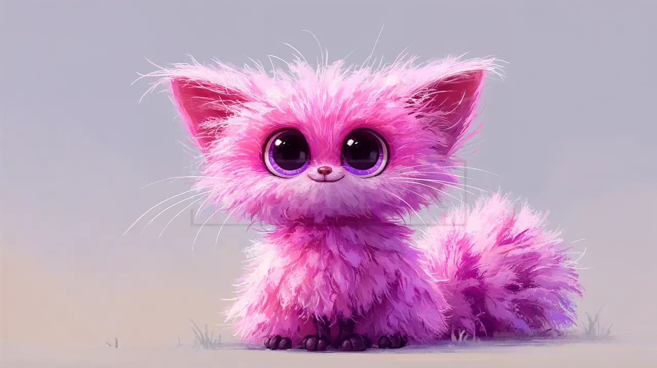 Fluffy Pink Fantasy Kitten metal wall art by Artelyx Studios