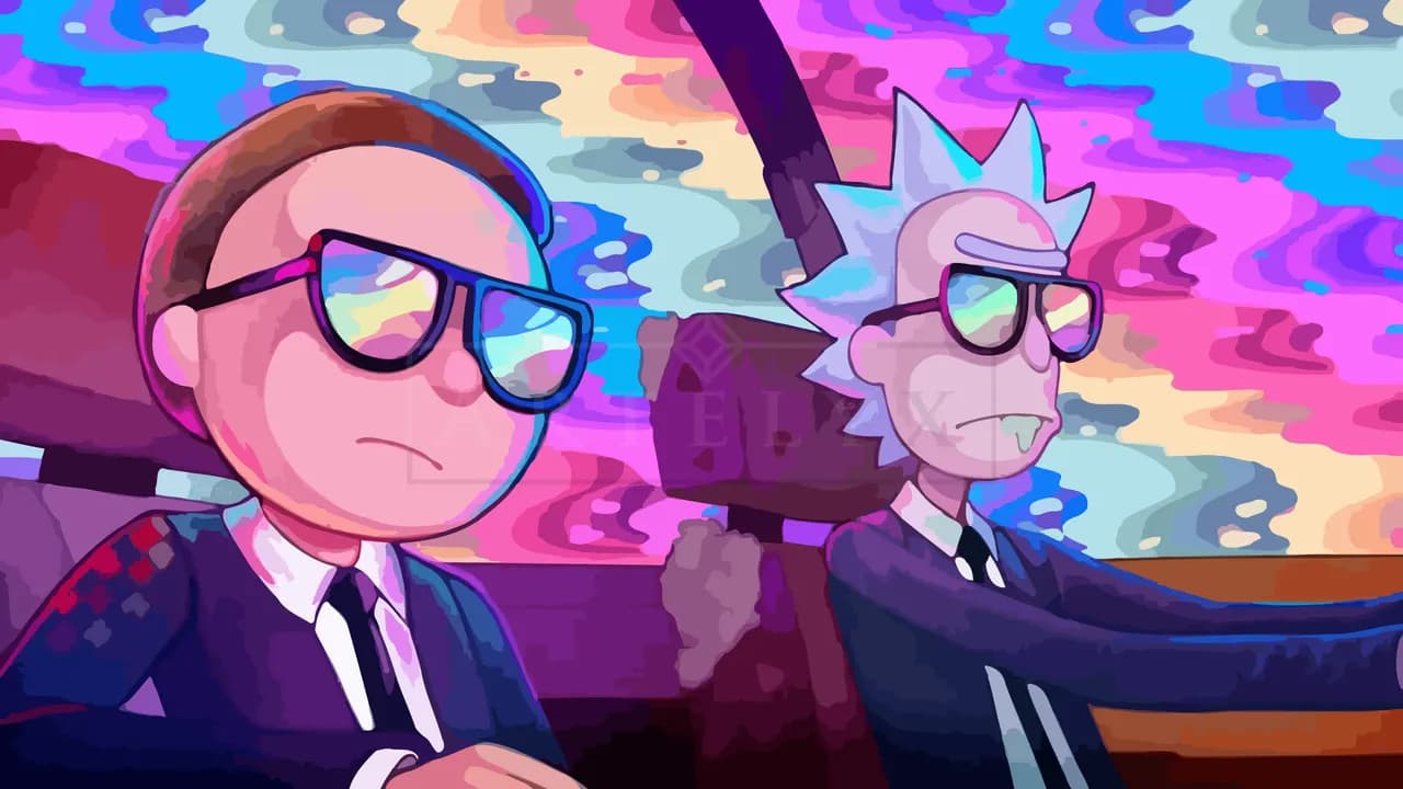 Rick and Morty Sunset Drive metal wall art by Artelyx Studios