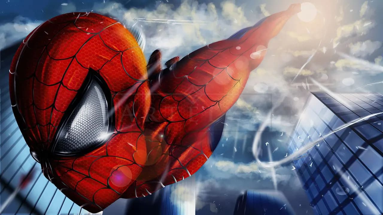 Spider-Man Mask Action Art metal wall art by Artelyx Studios