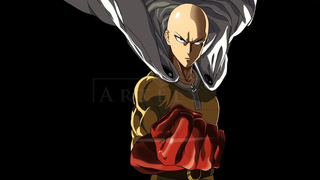 Saitama Hero Punch Stance metal wall art by Artelyx Studios