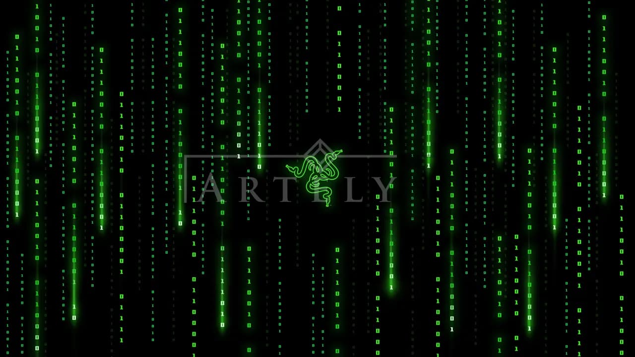Neon Code Rain with Razer Emblem metal wall art by Artelyx Studios