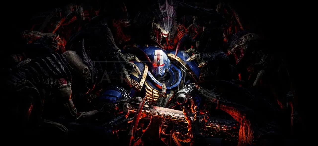 Dark Space Warrior Surrounded by Alien Creatures metal wall art by Artelyx Studios