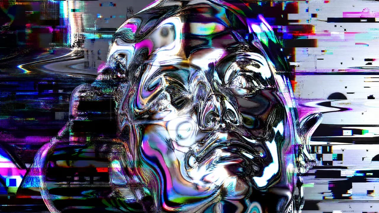 Glitch Chrome Face Abstract metal wall art by Artelyx Studios