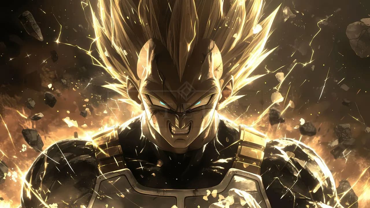 Vegeta Golden Power Awakening metal wall art by Artelyx Studios