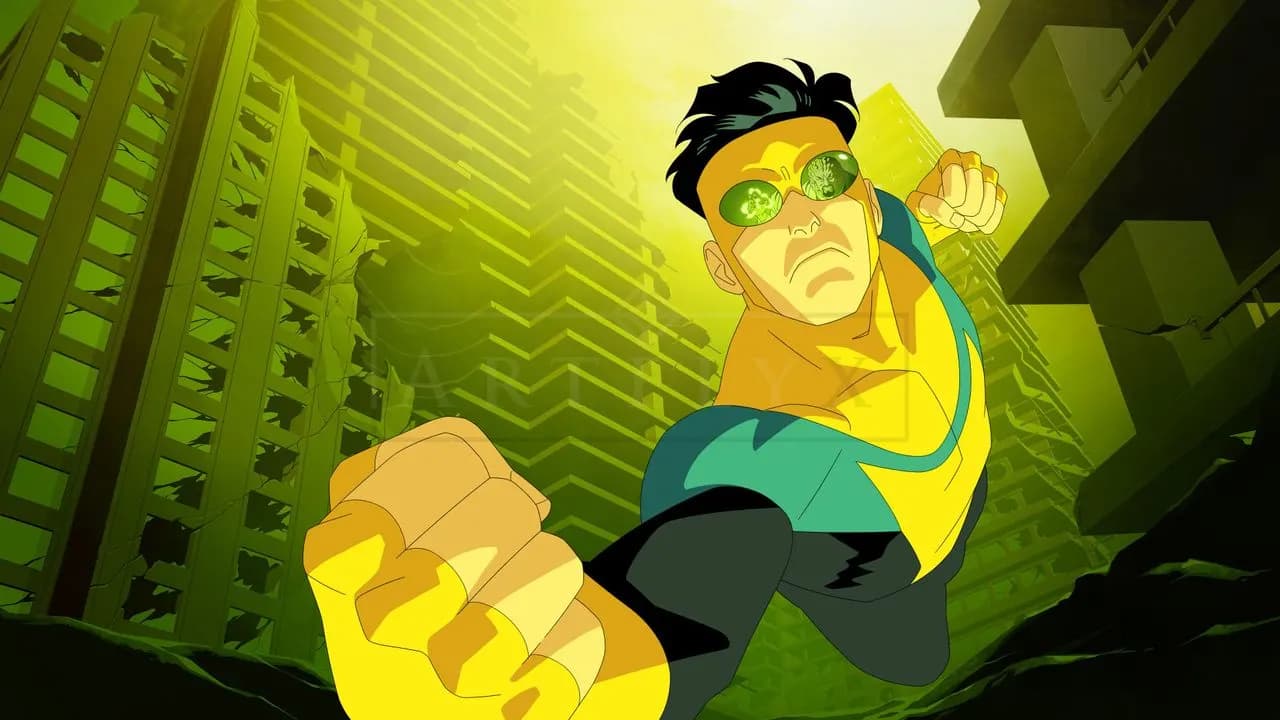 Invincible Flying Through the Ruins metal wall art by Artelyx Studios