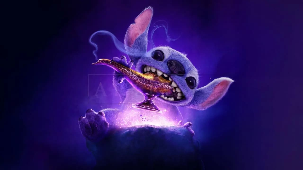 Stitch Holding the Magic Lamp metal wall art by Artelyx Studios