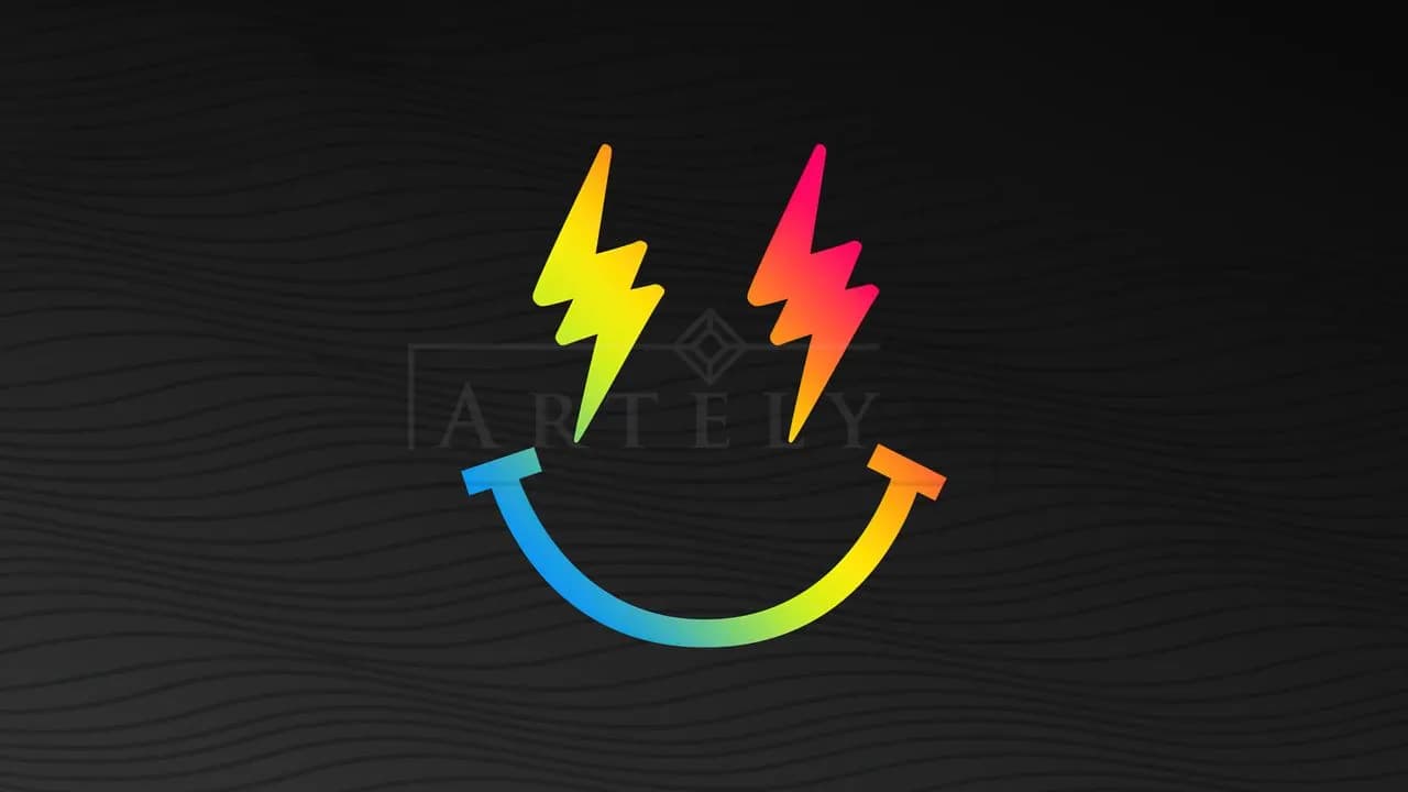 Neon Lightning Smiley metal wall art by Artelyx Studios