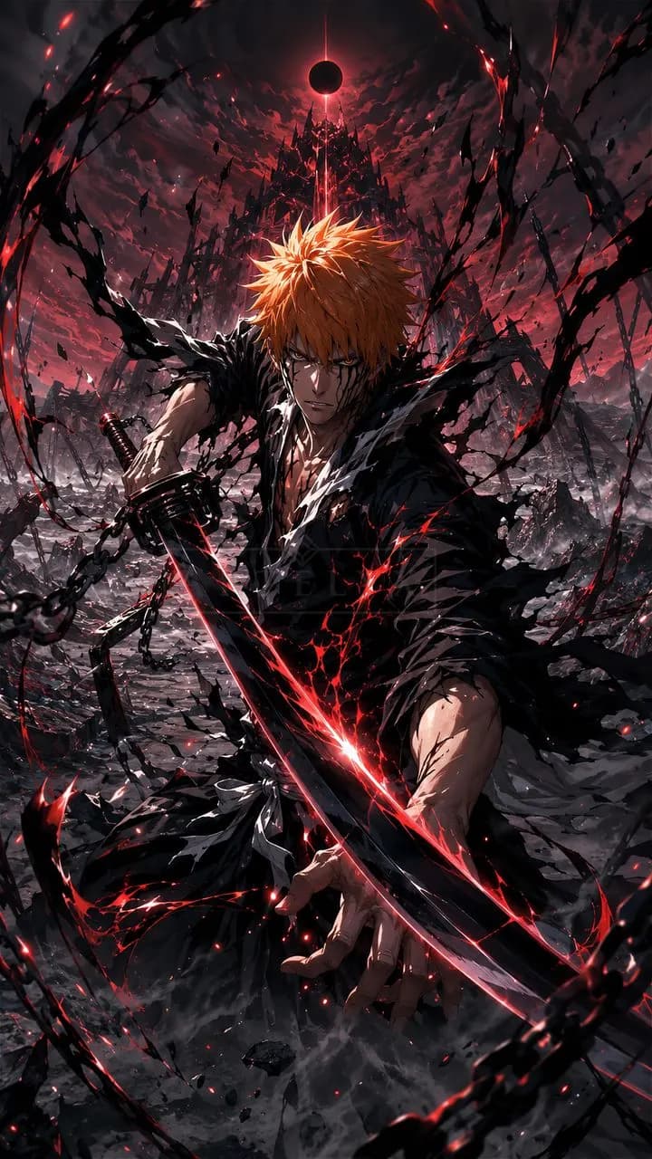 Ichigo Crimson Blade Awakening metal wall art by Artelyx Studios
