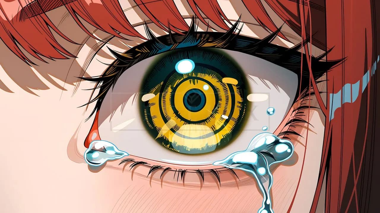 Golden Tear Anime Eye Close-Up metal wall art by Artelyx Studios