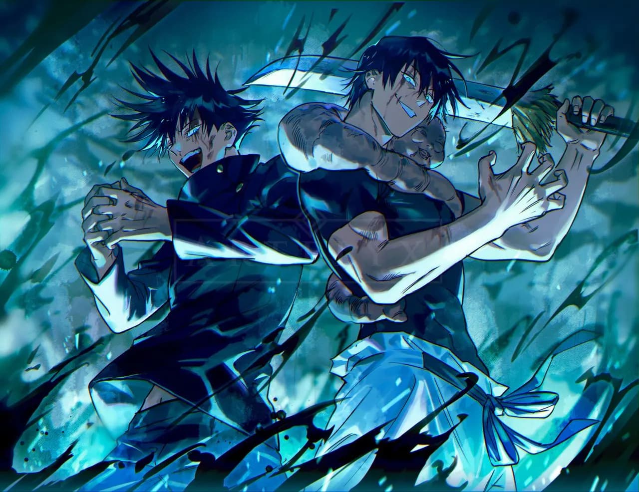 Dark Anime Duo Portrait metal wall art by Artelyx Studios