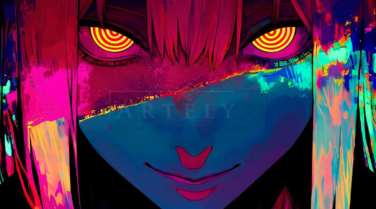 Hypnotic Neon Anime Eyes metal wall art by Artelyx Studios