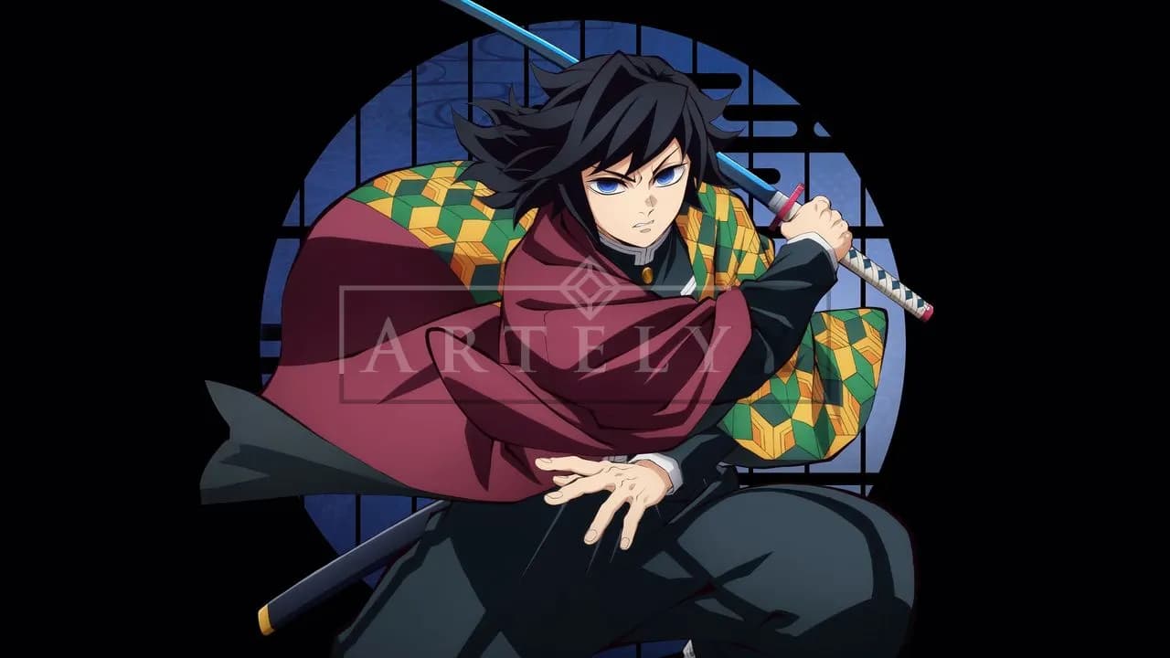 Giyu Tomioka in Defensive Stance metal wall art by Artelyx Studios