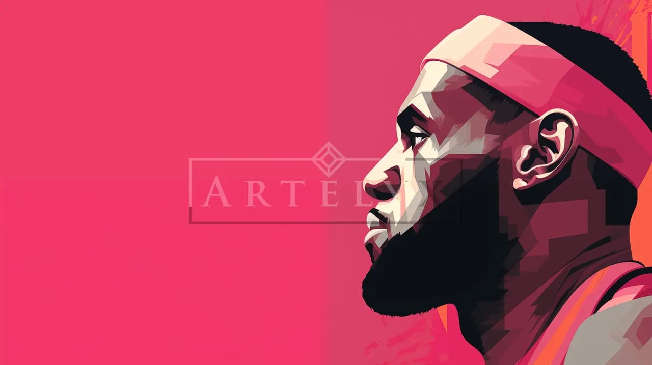 Stylized Basketball Portrait on Pink Background metal wall art by Artelyx Studios