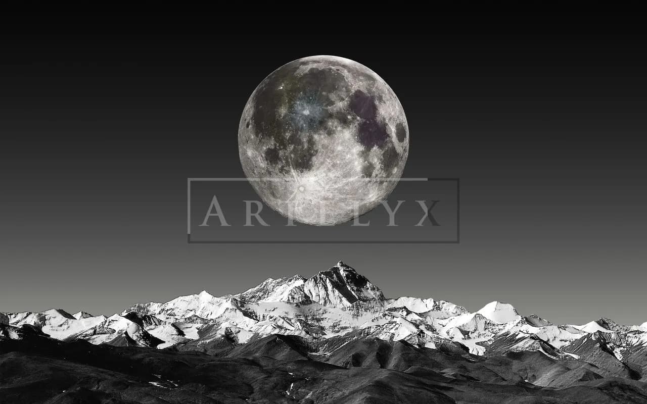 Moonrise Above Silent Peaks metal wall art by Artelyx Studios