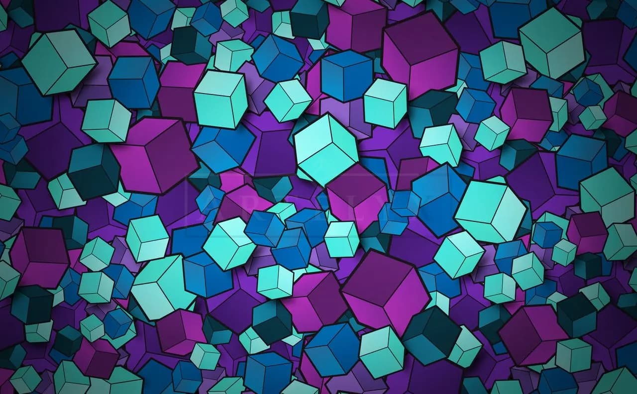 Floating Neon Cubes Pattern metal wall art by Artelyx Studios