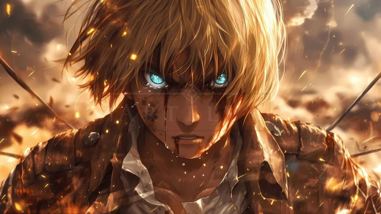 Fiery Blue-Eyed Battle Survivor metal wall art by Artelyx Studios