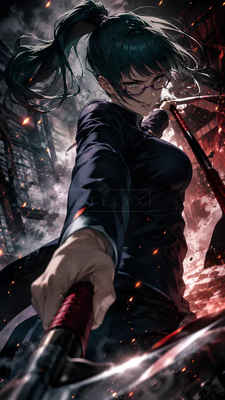 Maki Zenin – Ember Assault metal wall art by Artelyx Studios
