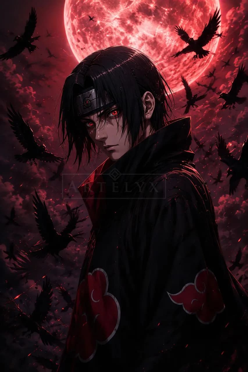Uchiha Under the Crimson Moon metal wall art by Artelyx Studios